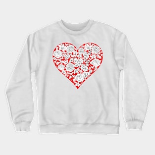 Vintage white flowers in red heart Crewneck Sweatshirt